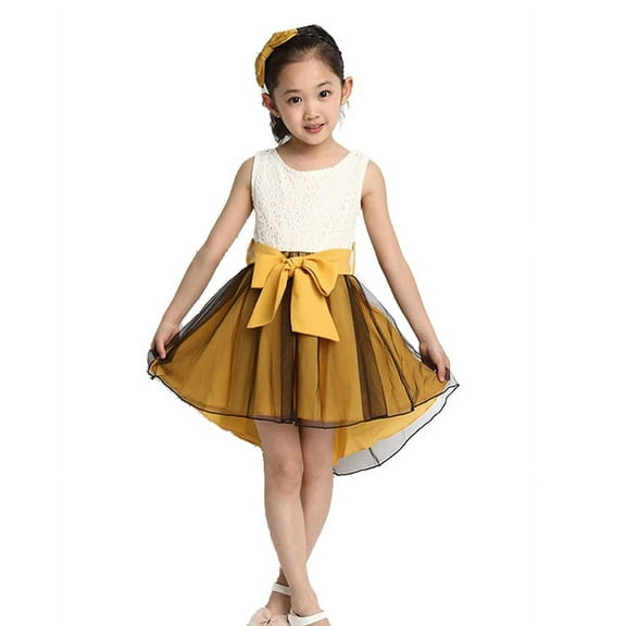 K-Cliffs Toddler/Girls Sleeveless Lace Party Dress Soft Chiffon Tulle Bottom, Yellow 3Y