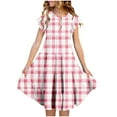thumbnail image 1 of RXIRUCGD 2025 Vêtements d'Été pour Enfants Filles Robe Imprimée à Fleurs Manches Courtes Poches à Volants Col Rond pour Enfants, 1 of 5