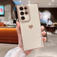 thumbnail image 3 of Compatible with Samsung Galaxy S22 Ultra 6.8” Phone Case,Luxury Gold Plating Cute Love Heart Case with Camera Protection Soft Silicone Shockproof Cover Bumper with Side Heart Pattern (White), 3 of 11