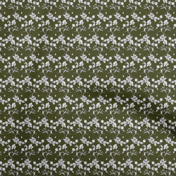 oneOone Cotton Silk Dark Olive Green Fabric Floral Sewing Fabric By The Yard Printed Diy Clothing Sewing Supplies 42 Inch Wide