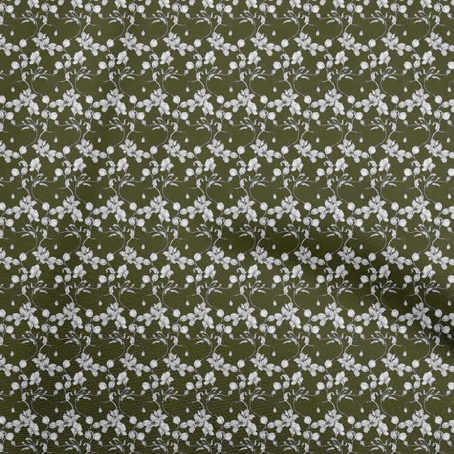 oneOone Polyester Lycra Dark Olive Green Fabric Floral Craft Projects Decor Fabric Printed By The Yard 56 Inch Wide