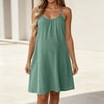 thumbnail image 2 of PRINxy Women's Spaghetti Strap U Neck Crinkled Cotton Linen Dress Adjustable Straps Loose Casual Short Dress for Summer Beach Vacation Green M, 2 of 7