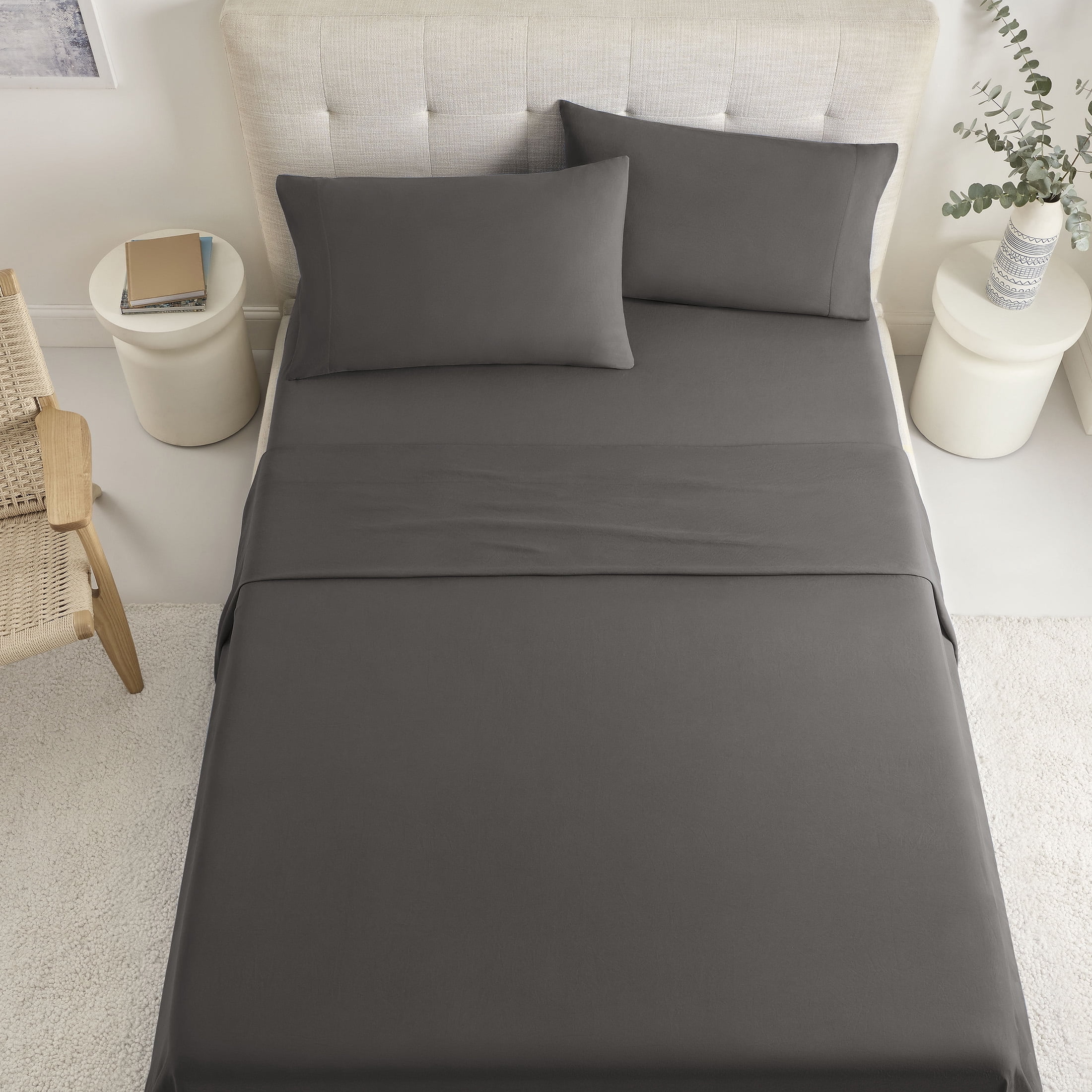 Casual Living Enzyme Comfort Washed 4-Piece Gray Sheet Set, Brushed for softness, Easy Care, Queen - Deep Pocket