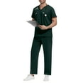 thumbnail image 2 of Men's Loose And Comfortable V-neck Short Sleeved Workwear With Tie Up Top And Waist Cinching Beauty Suit Set, 2 of 5