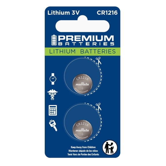 Premium Batteries CR1216 Lithium Coin Cell 3V Button Cell Battery with Child-Safe 2 Count