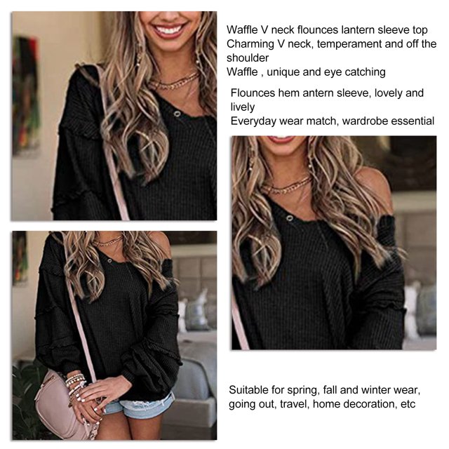 Tops de manga larga con cuello en V tops casuales de gofre para mujer para club para mujer para vacaciones Crtynell Otros
