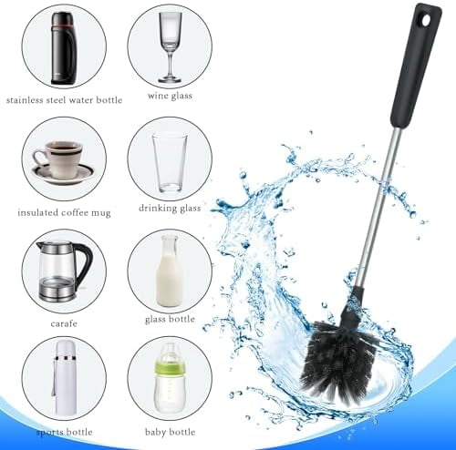 Long Bottle Brush, 15.15 in Bendable Cleaner Brushes for Cleaning Neck Beer Bottles, Wine, Baby Bottles, Water Bottles, Tumblers, Flask, Bird Feeder, Vase, Pipes and Brewing Supplies Black/1Pack