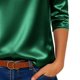 thumbnail image 5 of Hecho para Más Camisa Mujeres Elegante Draped Escote Plisado Cuello de Satén Tres Cuartos de Manga Blusa, Tops de Satén para las Mujeres Chic Casual, 5 of 7