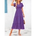 thumbnail image 2 of Vestido MASCOMODA con cuello en V, manga abullonada, estampado a cuadros azul y rosa, talla M, 2 of 7