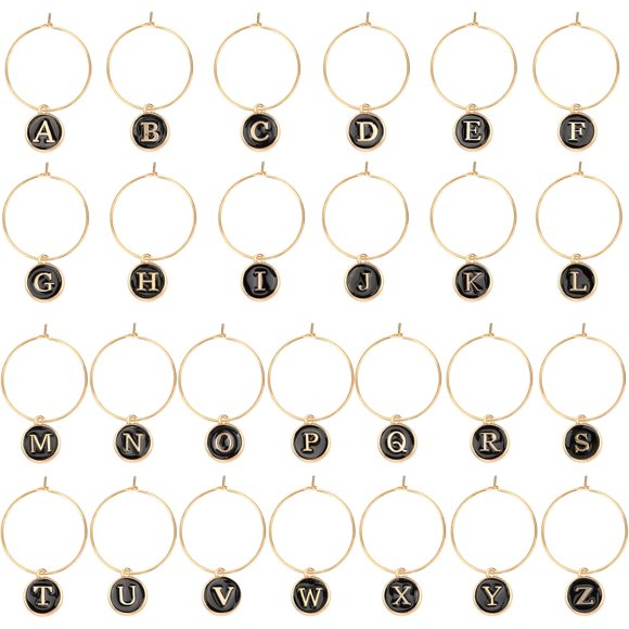 OOTSR 26 Pieces Alphabet Wine Glass Charms Tags Party Wineglass Markers for Drink Parties Cocktail Goblet Decor