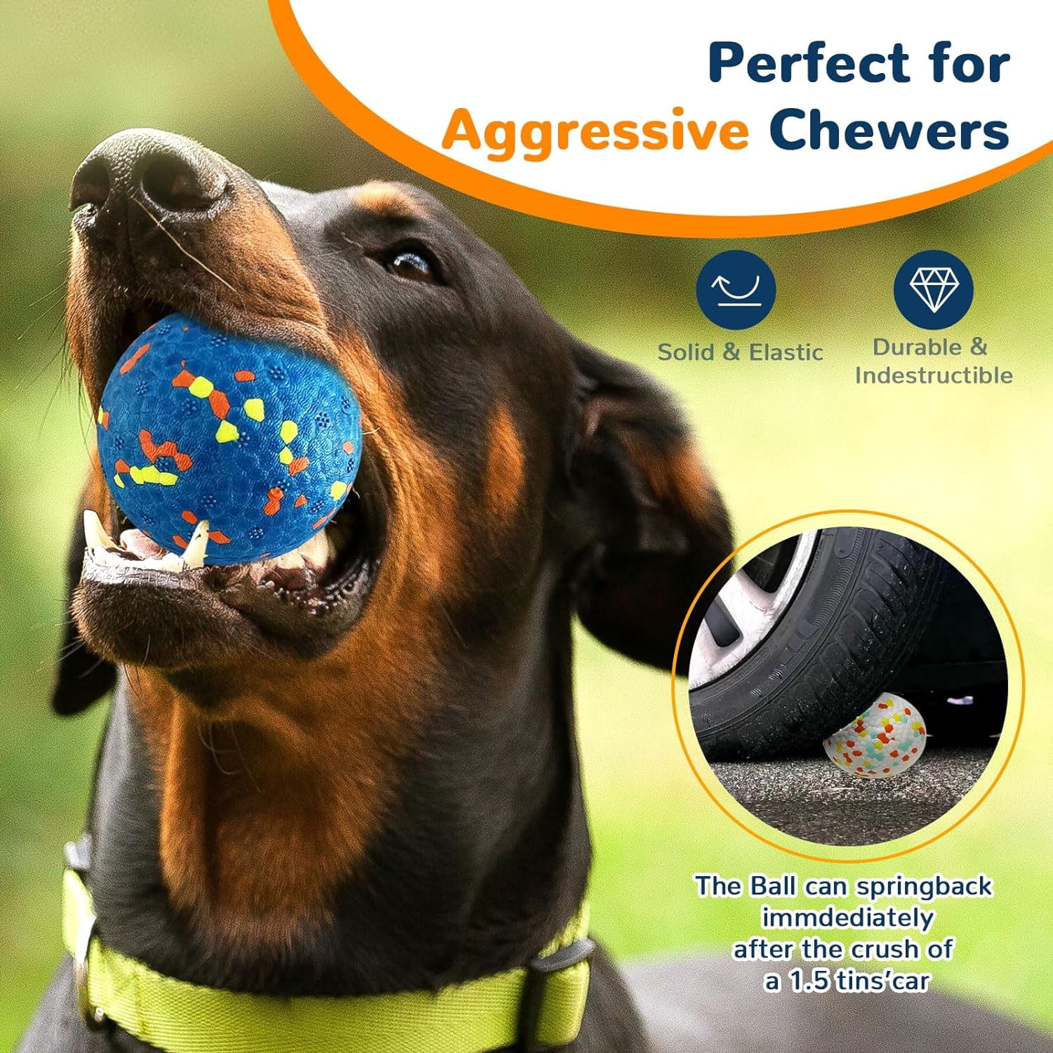 General 2 Pack Dog Balls Toys for Aggressive Chewers Indestructible Tennis Balls for Medium Large Dogs Water Toy Chew Ball Tough Durable Big Dog Toys Bouncing Ball for Dogs to Fetch, Blue+White