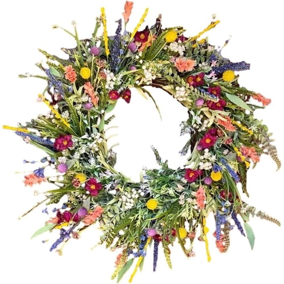 Wildflower wreath - Dried flower wreath - Door wreath - Indoor and outdoor decoration - 35 cm