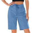 thumbnail image 2 of High Waisted Jean Shorts Women Women Drawstring Bermuda Shorts Dressy Casual High Waist Pleated Loose Comfortable Summer Daily Work Short Pants Blue M, 2 of 7