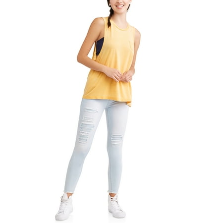 Poof! Juniors' Acid Wash Crew Neck Pocket Swing Tank