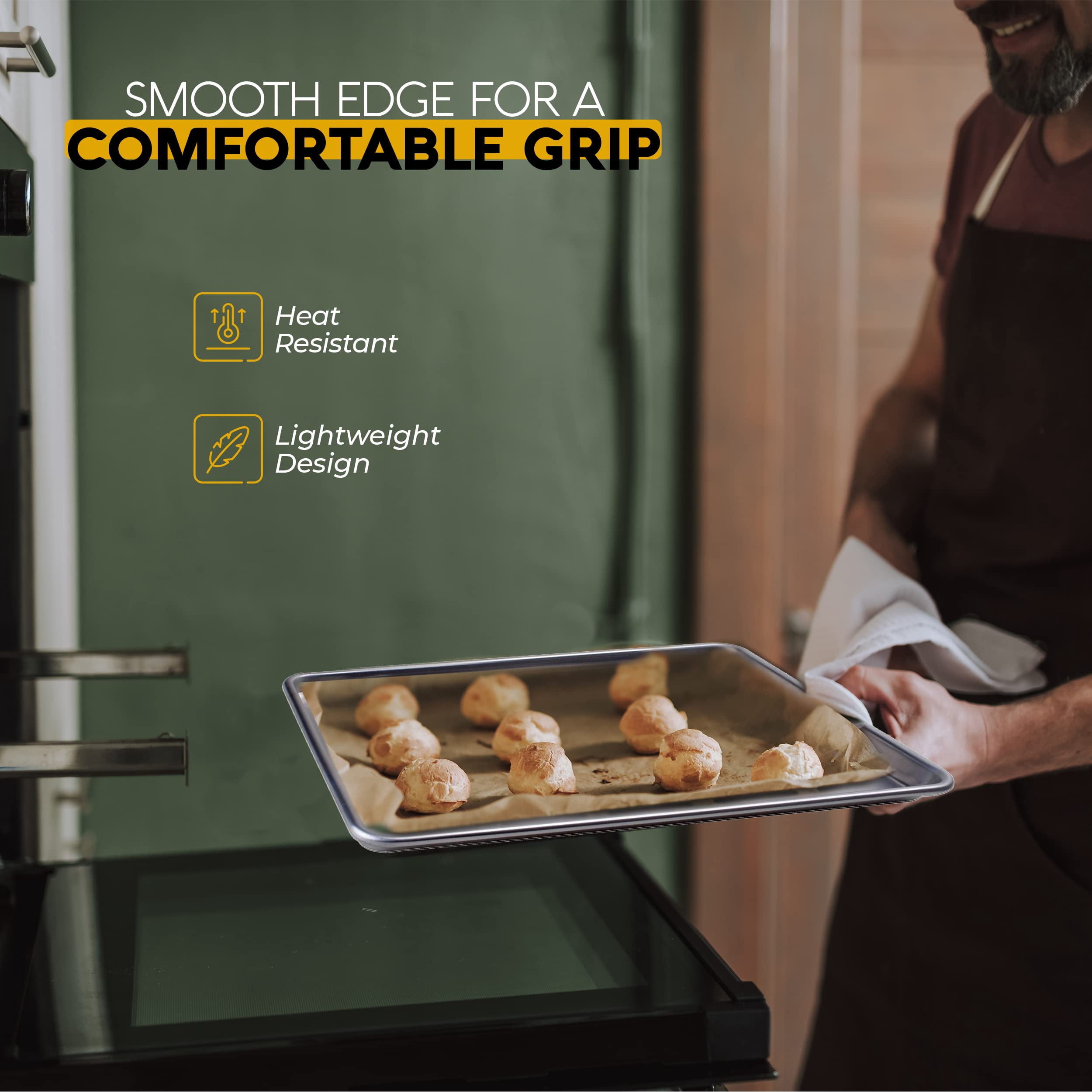 Alpine Cuisine Three Quarter Professional Aluminum Cookie Sheet 22-inch - Rimmed Baking Sheets for Oven - Durable, Oven-Safe, Easy to Clean, Commercial Quality - Great for Roasting & Baking
