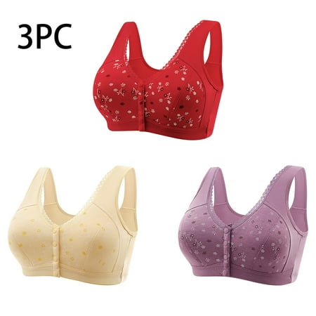 Itsame 3 Pack Everyday Casual Bra Set Womens Full Support Bra Printed Cotton Wireless Comfort Bralette Red Size 2XL