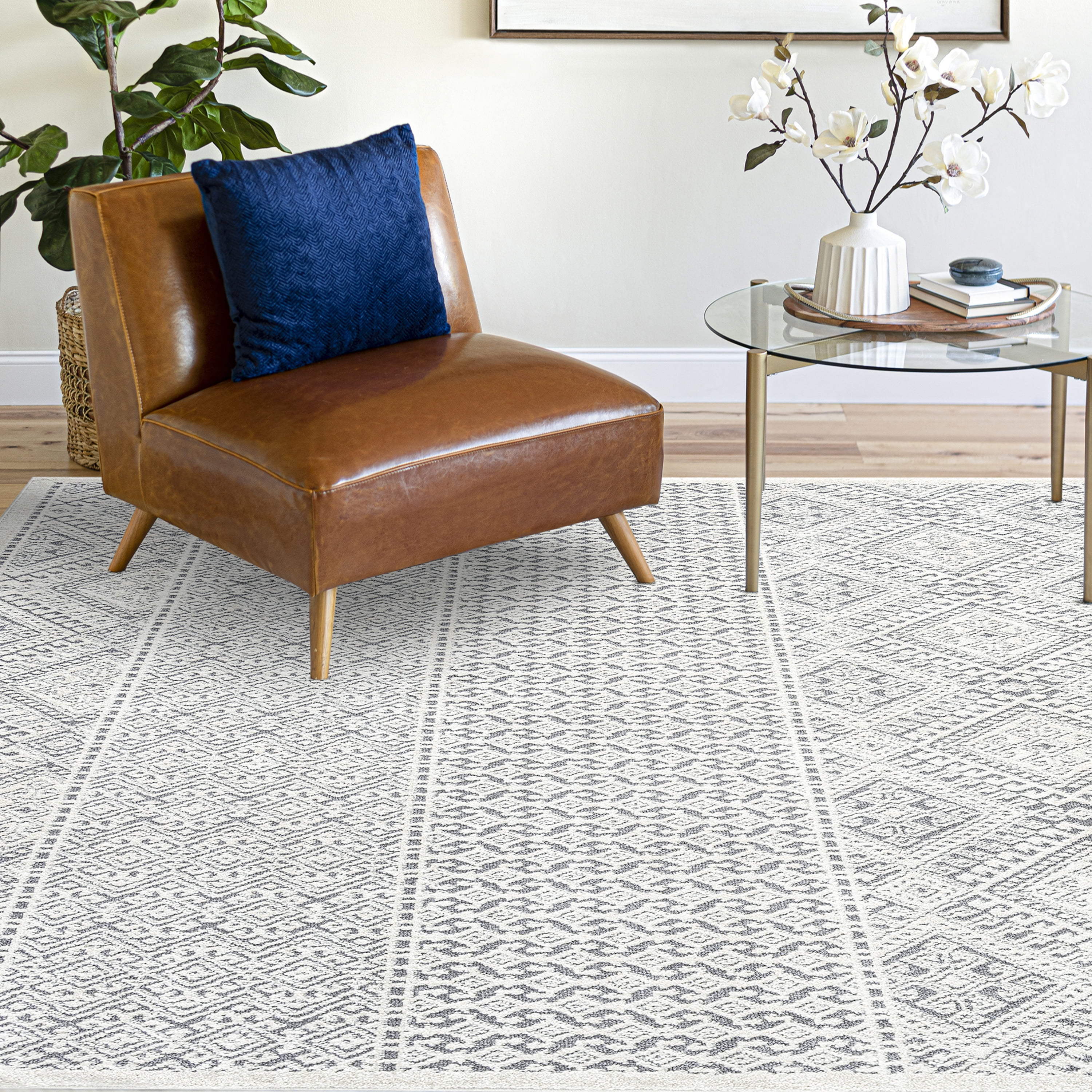 Bliss Rugs Moroccan Area Rug for Living Room, Farmhouse, Bedroom, Geometric Tribal Dining Room Rug | Cream, 5' x 8'(5'3''x7'3'')