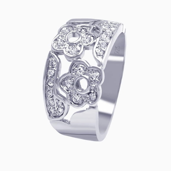 Sterling Silver 925 Rhodium Plated Pave Clear CZ Flower Ring Band White Jewelry Female Size 5
