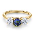 thumbnail image 3 of Gem Stone King 18K Yellow Gold Plated Silver Blue Mystic Topaz and White Zirconia Engagement Ring for Women | 2.50 Cttw | Round 6MM | Gemstone November Birthstone | Size 6, 3 of 6