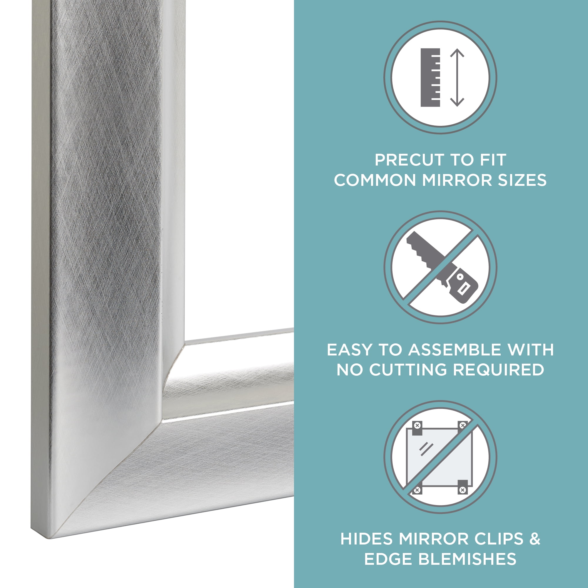 Zenna Home Decorative Mirror Framing Kit, with Beveled Edges, 48 x 36 in., Silver