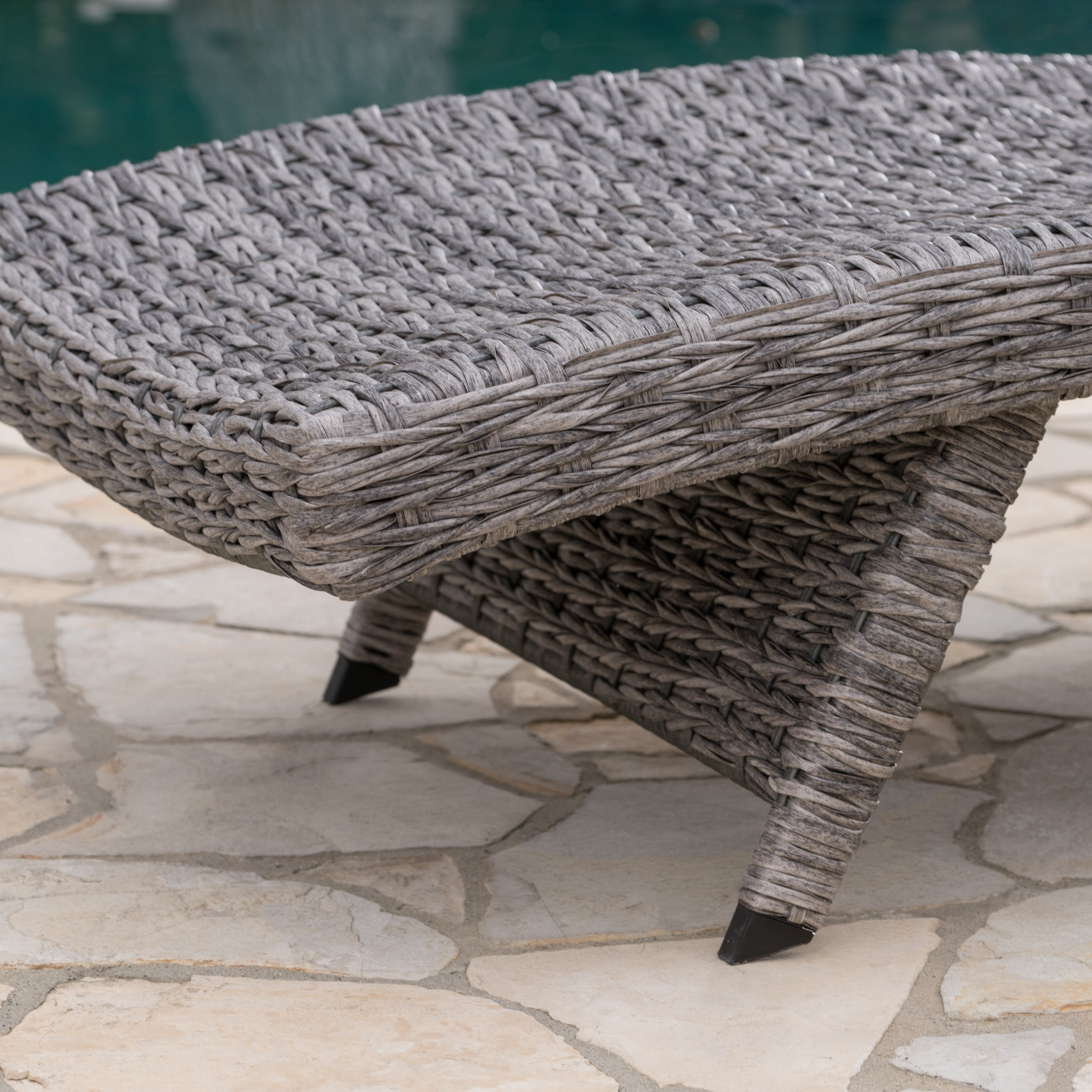 Emerald Outdoor Armed Wicker Chaise Lounge, Set of 4, Grey