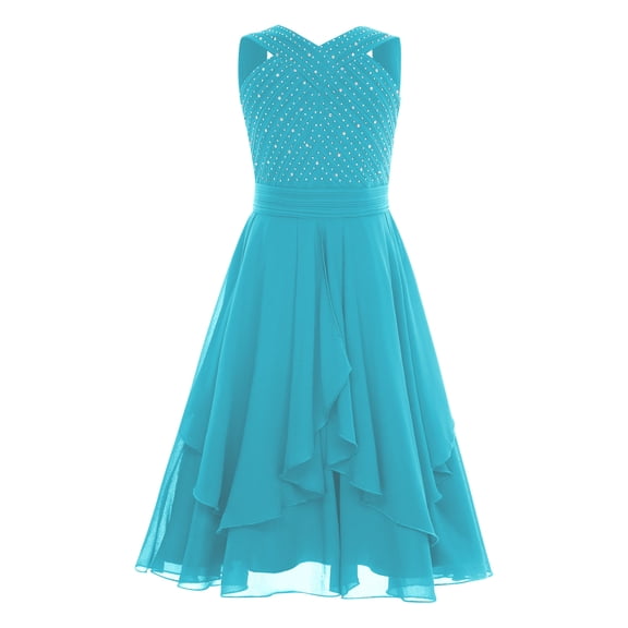 inhzoy Ball Gown For Girl High Waist Pleated Dress With Rhinestones For Wedding Communion Birthday Turquoise 14