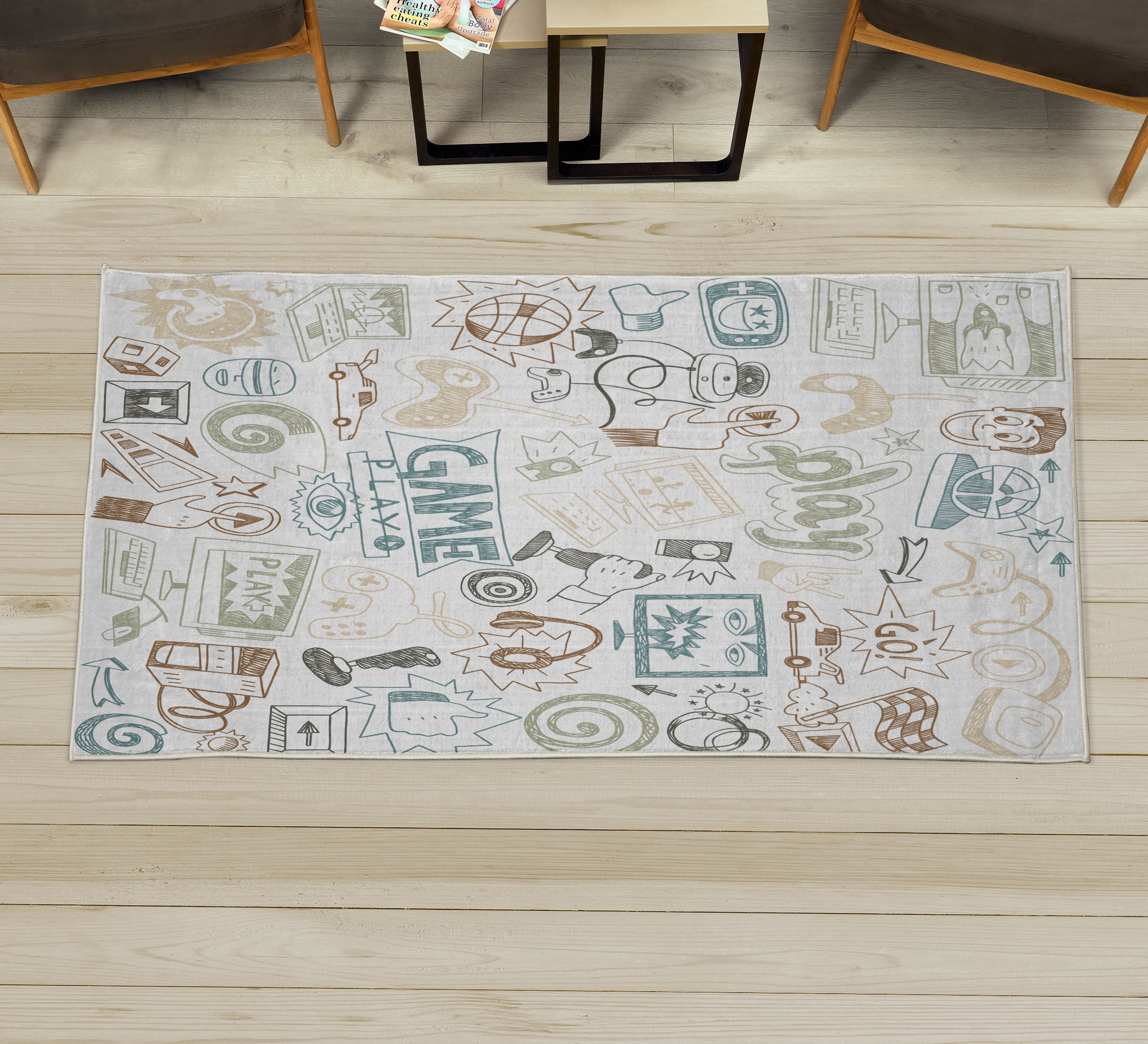 Video Games Decorative Rug, Monochrome Sketch Gaming Design Racing ...