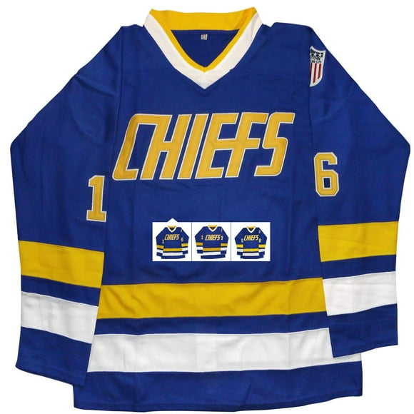 Hanson Brothers Jersey, Charlestown Chiefs 16,17,18 Slap Shot Ice Hockey Movie Jersey (16 Blue, XXX-Large)
