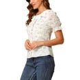 thumbnail image 4 of Allegra K Women's Ruffle Round Neck Floral  Embroidered Button-Down Shirt Top, 4 of 6