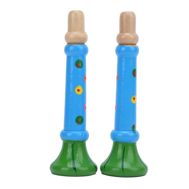 2 piezas de juguetes de trompeta de madera que suenan, juego de instrumentos de grabadoras para niños pequeños, flauta piccolo azul para niños, herramienta musical de silbato de educación temprana