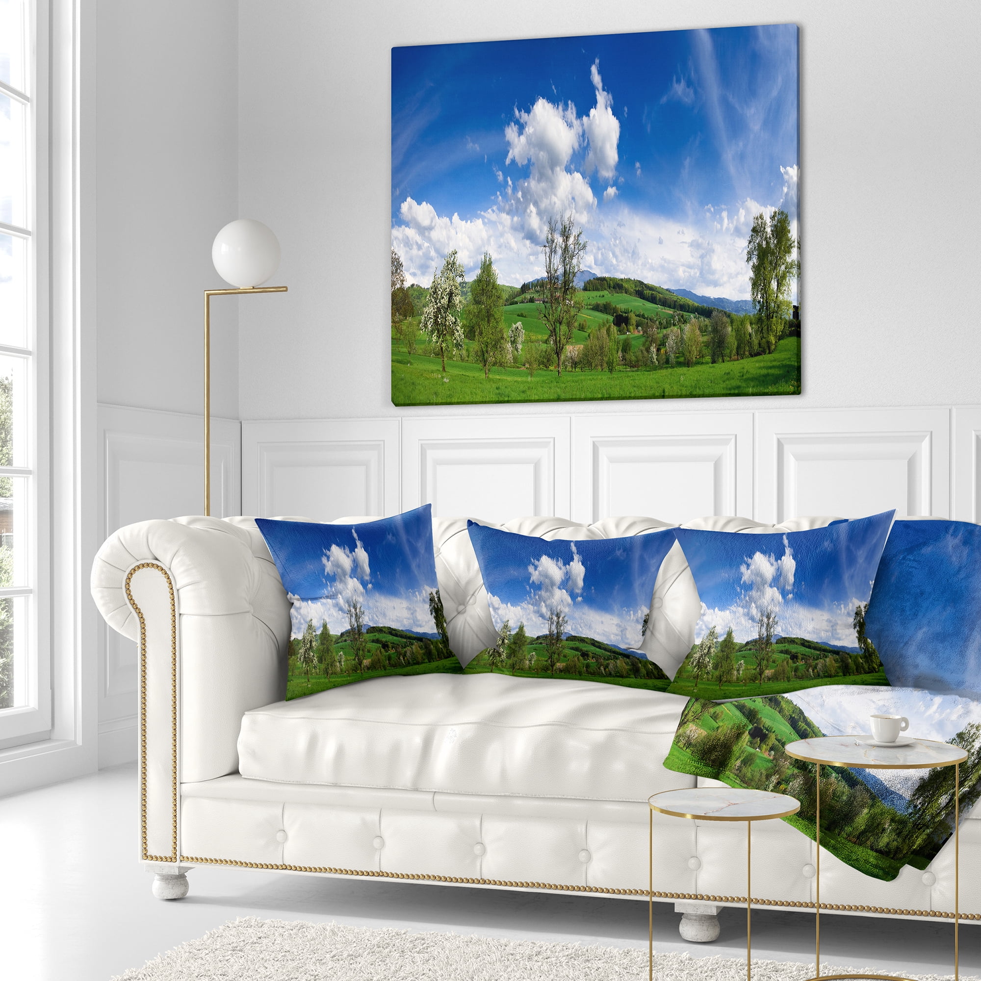 Designart Green Blue Spring Landscape - Photography Throw Pillow - 18x18
