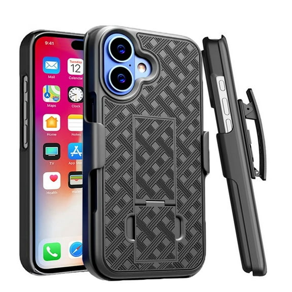 Case Belt Clip for Apple iPhone 16 Plus Phone - Holster Swivel Cover Kickstand Armor Combo Drop-Proof V86-TOVFVW Compatible With iPhone 16 Plus Model