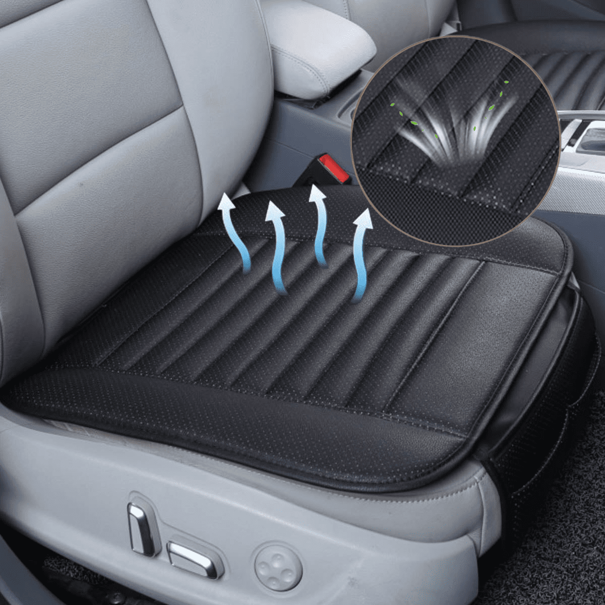 IFCOW Universal Car Seat Cover, Car Front Seat Cushion Breathable PU Leather Pad Mat for Auto Supplies Office Chair with Storage Pouch,Black