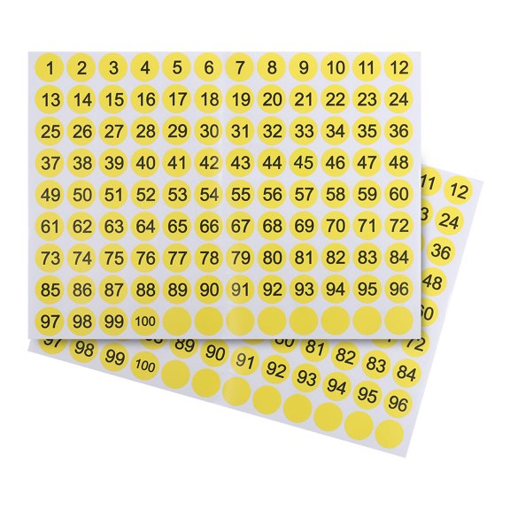 Uxcell Round Number Sticker 0.8", Round Number Decal Labels 1 to 100 Consecutive Number Sticker, Yellow 5 Pcs