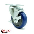 thumbnail image 2 of 4 Inch Blue Polyurethane Wheel Swivel Top Plate Caster with Brake Service Caster, 2 of 2