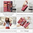 thumbnail image 6 of ELEHOLD Multi-Functional Wallet Case for iPhone 15 6.1",Large Capacity 8 Card Slots Zipper Purse Magnetic Detachable Phone Case with Wriststrap Luxury Leather Case for iPhone 15,Red, 6 of 10