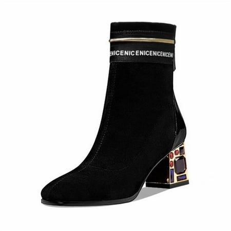 

Boots for Women Thick heel short boots pointed toe zipper casual women s boots fashion boots