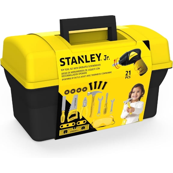 Stanley Jr. Tool Set for Kids, 21-Piece Kids Tool Box - Ideal Tool Sets for Age 3 , Tool Box for Early Learning and Development, Child-Safe and Durable