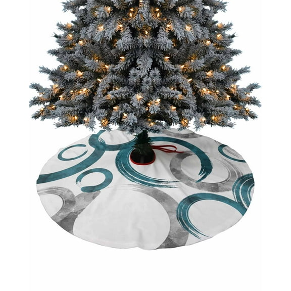 Teal Gray Geometric Christmas Tree Skirt 36 Inches Large Christmas Skirt Tree, Modern Oil Painted Abstract Art Tree Skirt Christmas Decorations for Fireplace Party Holidays Indoor Outdoor