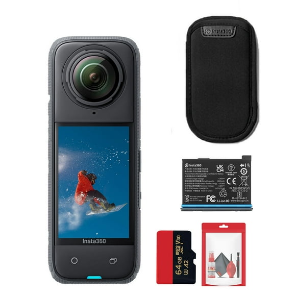 Insta360 X4 - Caméra d'Action Étanche 360 8K avec Capteurs 48MP, Vidéo 5.7K 360, Photo 72MP 360, Montage AI, pour Sports, Voyage, Extérieur + Carte 64 Go + Kit de Nettoyage