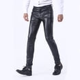 thumbnail image 4 of Men's Black PU Leather Pants Slim Fit&nbsp; Classic Pocket Stretchy Business Casual Trousers Daily Wear, 4 of 5