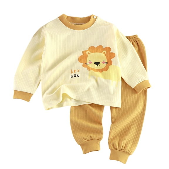 Quealent Pajama Set for Boys & Girls Set of 2, Toddler Pajamas for Kids, Long-Sleeve Sleepwear 2pcs Lounge Set (Yellow, 2-3 Years)