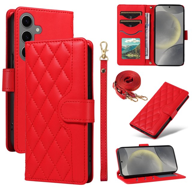 Samsung Galaxy S24 Plus 5G Phone Case , Wallet Flip Cover Adjustable Crossbody Lanyard Magnetic Card Slots