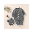 thumbnail image 3 of Cenuakty Infant Baby 2PCS Winter Outfits, Long Sleeve Solid Color Knitted Romper + Bear Hat Set, 3 of 9