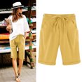 thumbnail image 2 of Fsgntruao Bermuda Shorts for Women Elastic Waist Knee Length Casual Loose Drawstring Capri Pants with Pockets Wide Leg Summer Shorts, 2 of 5