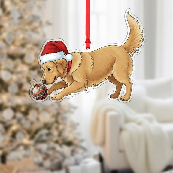 ViciArt Golden Retriever Christmas Ornament, 3mm Acrylic or Wood, Holiday Tree Decoration, Santa Hat, Festive Dog Decor