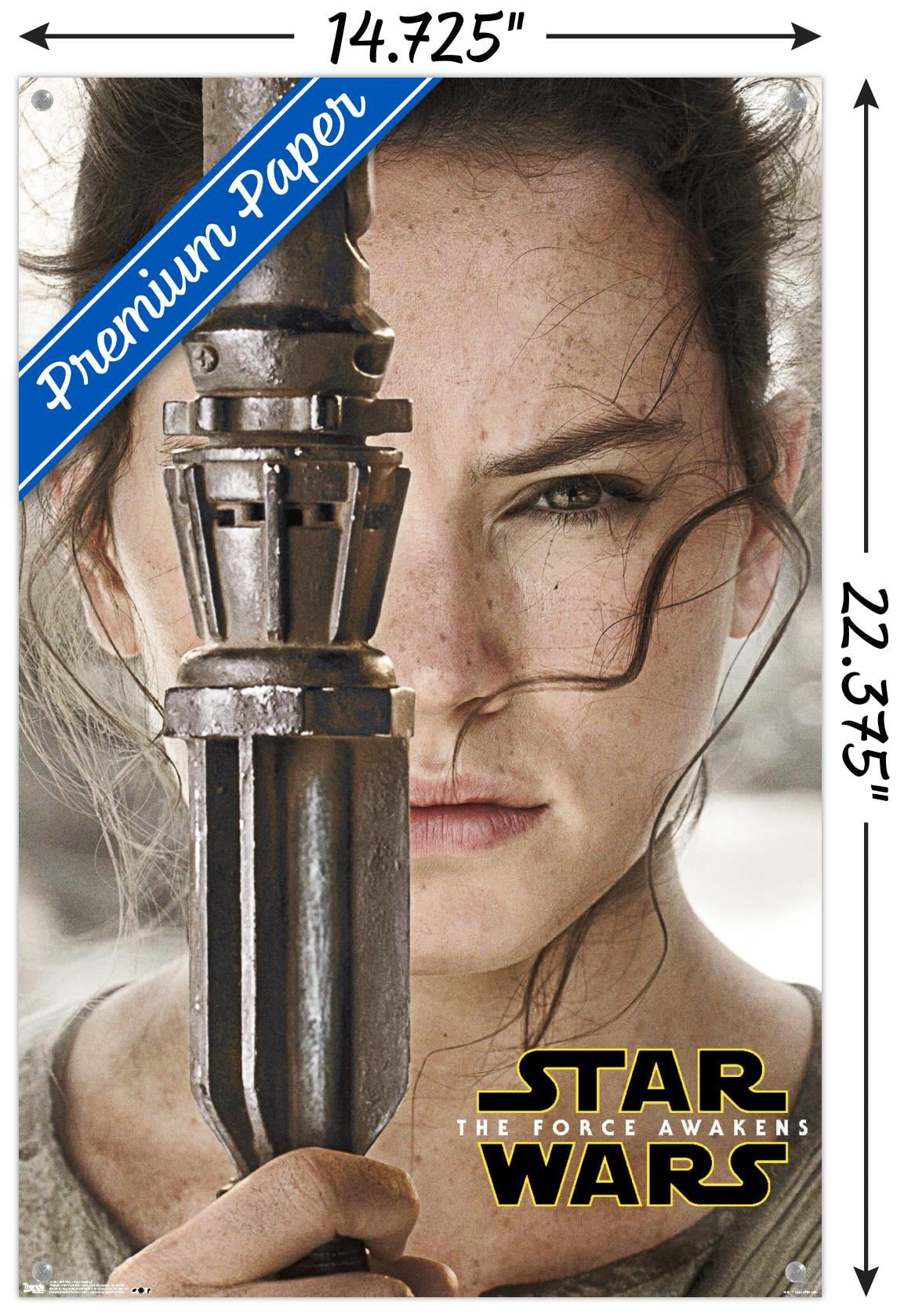 Star Wars: The Force Awakens - Rey Portrait Wall Poster with Push Pins, 14.725" x 22.375"