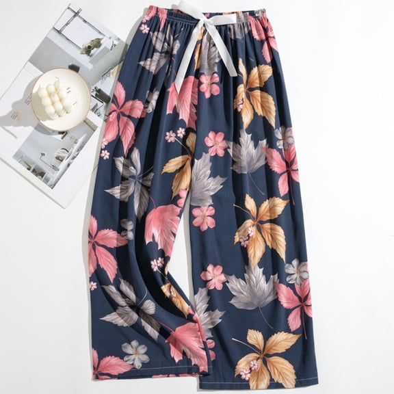 Sweatpants Women Pajama Pants Comfy Printed Wide Leg Pants Bow Elastic Waist Long Bottoms