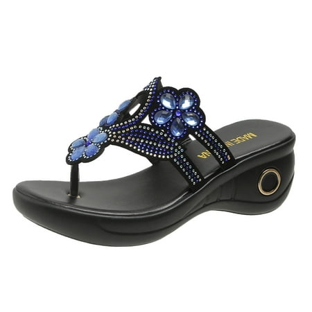 

Fsqjgq Beach Sandals Women Wide Womens Sandals Women Sandals Fashionable Summer New Pattern Flip Flop Rhinestone Hollow Flower Wedge Comfortable Versatile Shoes Size 38 Blue