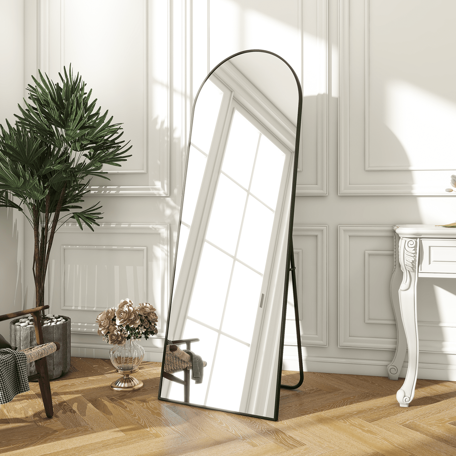 SHATTERVIEW 64"x21" Arched Floor Mirror Full Length Standing Body Dressing Mirror, Black